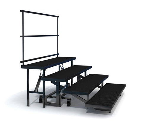 4-TIER WEDGED FOLDING CHORAL RISERS W GUARDRAIL- INDUSTRIAL FINISH