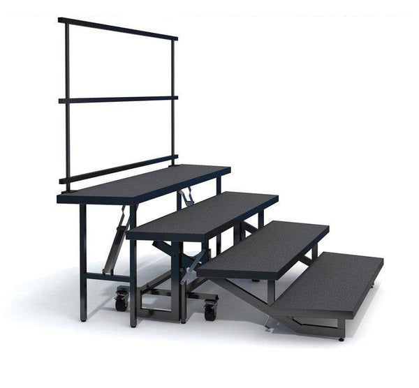 4-TIER WEDGED FOLDING CHORAL RISERS W GUARDRAIL - CARPET FINISH