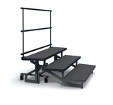 3-TIER WEDGED FOLDING CHORAL RISERS W GUARDRAIL - CARPET FINISH