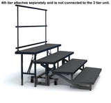4-TIER WEDGED FOLDING CHORAL RISERS W GUARDRAIL - CARPET FINISH
